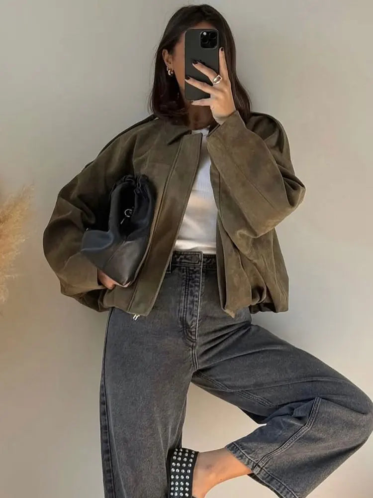 Giacca Scamosciata Oversize Giada™ – Perfetta per la Mezza Stagione